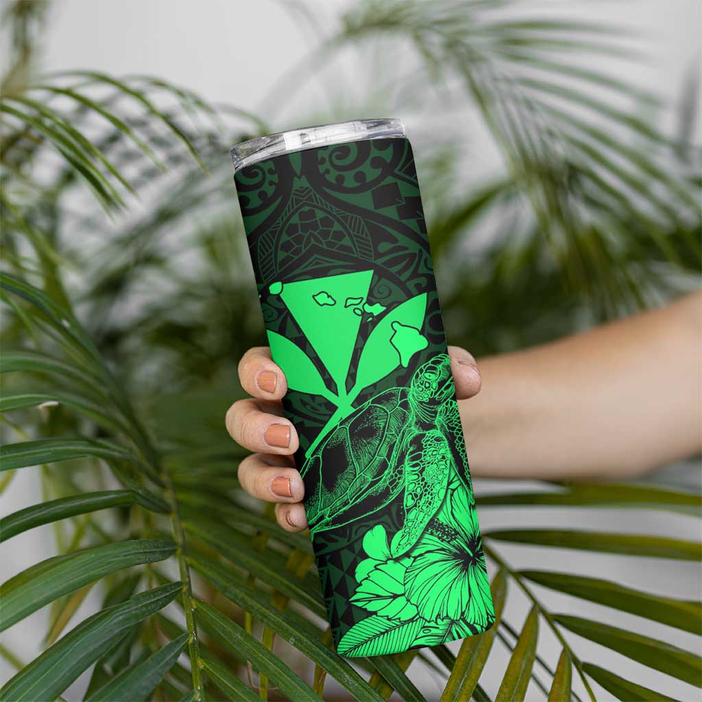 Kakau Polynesian Tribal Hawaiian Turtle Skinny Tumbler with Kanaka Maoli Green