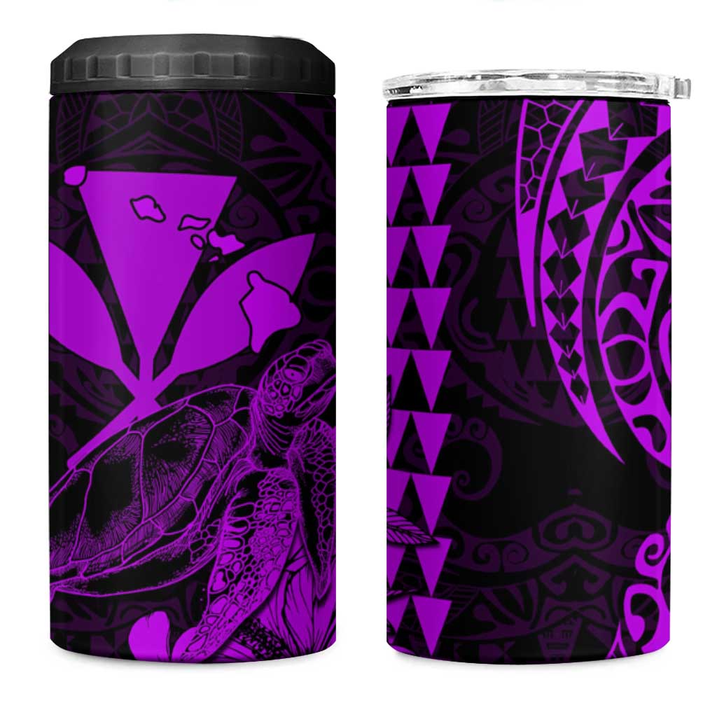 Kakau Polynesian Tribal Hawaiian Turtle 4 in 1 Can Cooler Tumbler with Kanaka Maoli Purple LT9 One Size: 16 oz Purple - Polynesian Pride