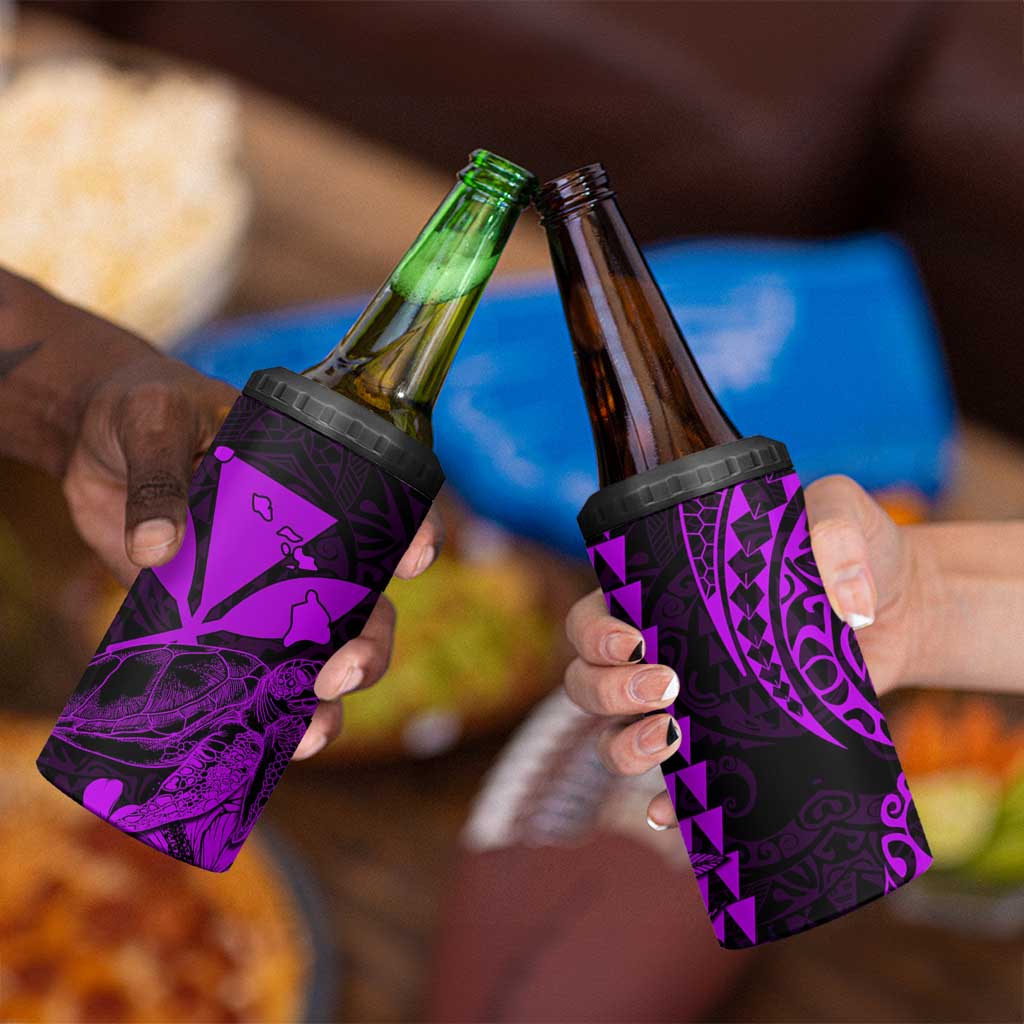 Kakau Polynesian Tribal Hawaiian Turtle 4 in 1 Can Cooler Tumbler with Kanaka Maoli Purple LT9 - Polynesian Pride