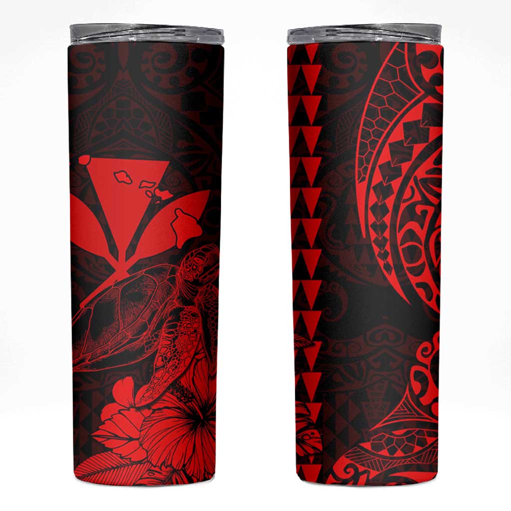 Kakau Polynesian Tribal Hawaiian Turtle Skinny Tumbler with Kanaka Maoli Red