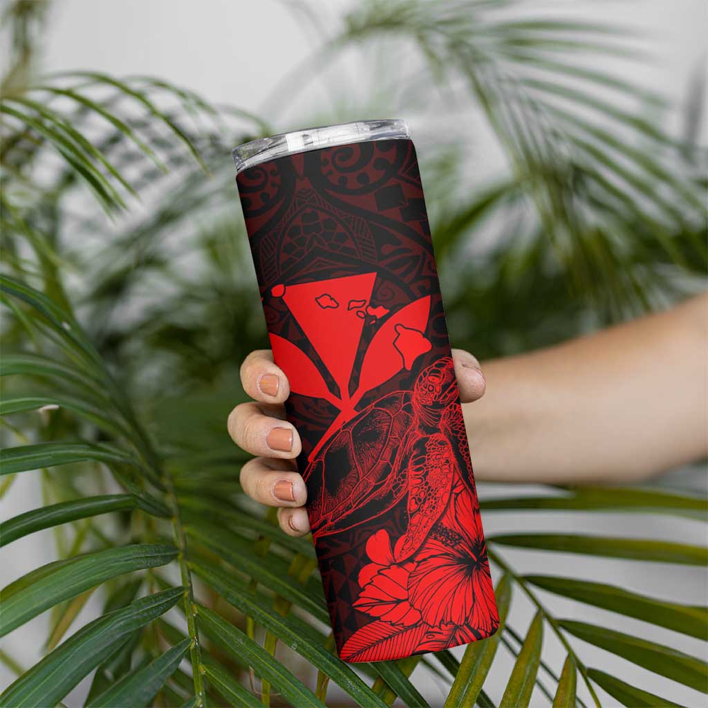 Kakau Polynesian Tribal Hawaiian Turtle Skinny Tumbler with Kanaka Maoli Red