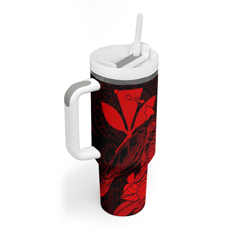 Kakau Polynesian Tribal Hawaiian Turtle Tumbler With Handle with Kanaka Maoli Red LT9 - Polynesian Pride