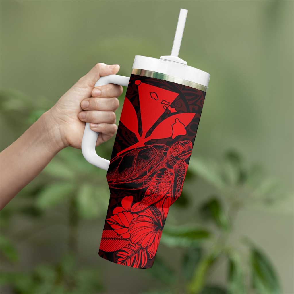 Kakau Polynesian Tribal Hawaiian Turtle Tumbler With Handle with Kanaka Maoli Red LT9 - Polynesian Pride
