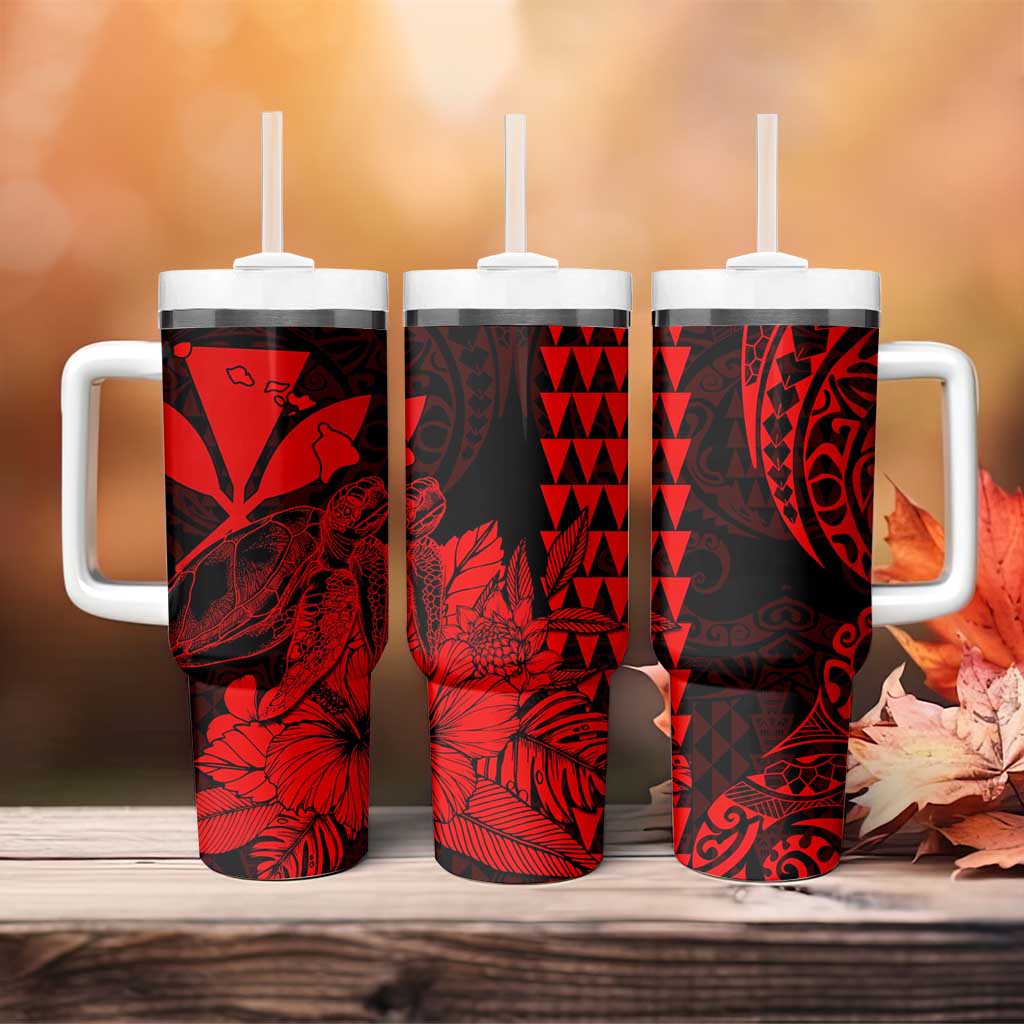 Kakau Polynesian Tribal Hawaiian Turtle Tumbler With Handle with Kanaka Maoli Red LT9 - Polynesian Pride
