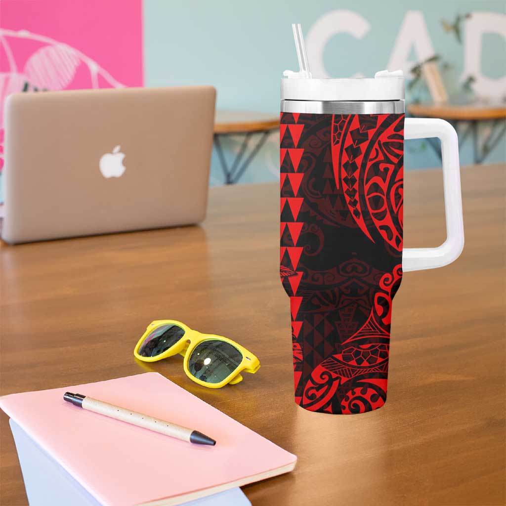 Kakau Polynesian Tribal Hawaiian Turtle Tumbler With Handle with Kanaka Maoli Red LT9 - Polynesian Pride