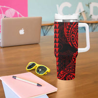 Kakau Polynesian Tribal Hawaiian Turtle Tumbler With Handle with Kanaka Maoli Red LT9 - Polynesian Pride