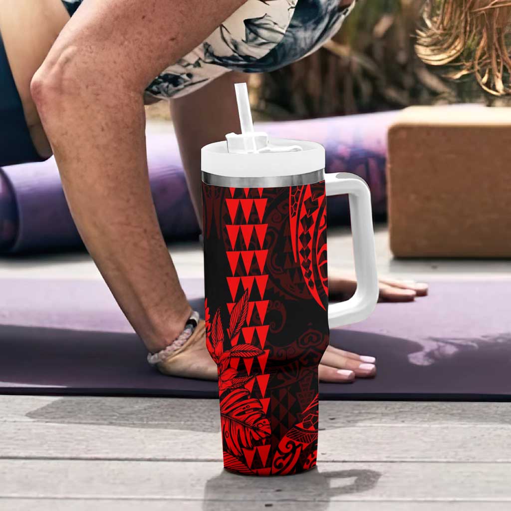 Kakau Polynesian Tribal Hawaiian Turtle Tumbler With Handle with Kanaka Maoli Red LT9 - Polynesian Pride
