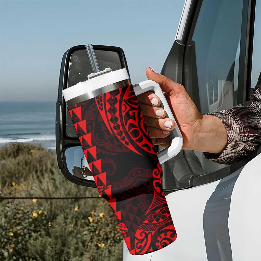 Kakau Polynesian Tribal Hawaiian Turtle Tumbler With Handle with Kanaka Maoli Red LT9 - Polynesian Pride