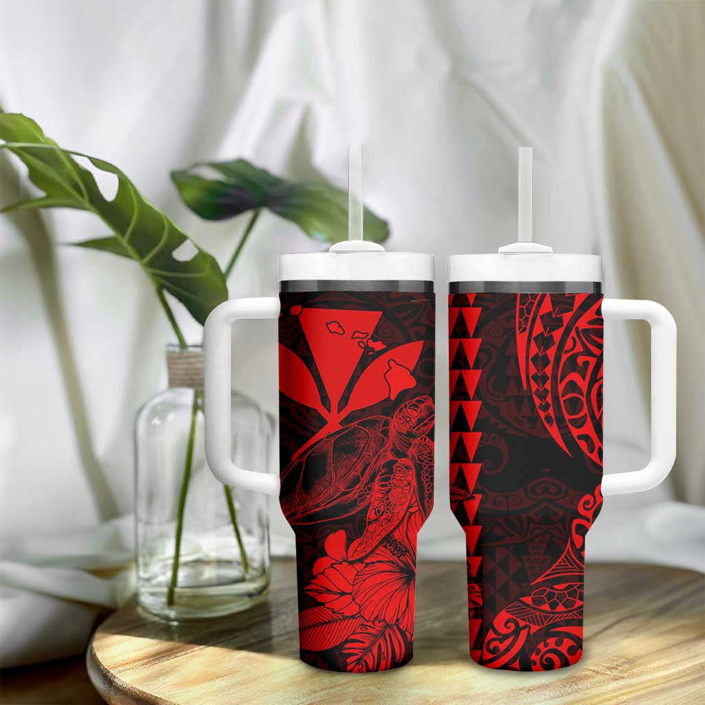 Kakau Polynesian Tribal Hawaiian Turtle Tumbler With Handle with Kanaka Maoli Red LT9 - Polynesian Pride