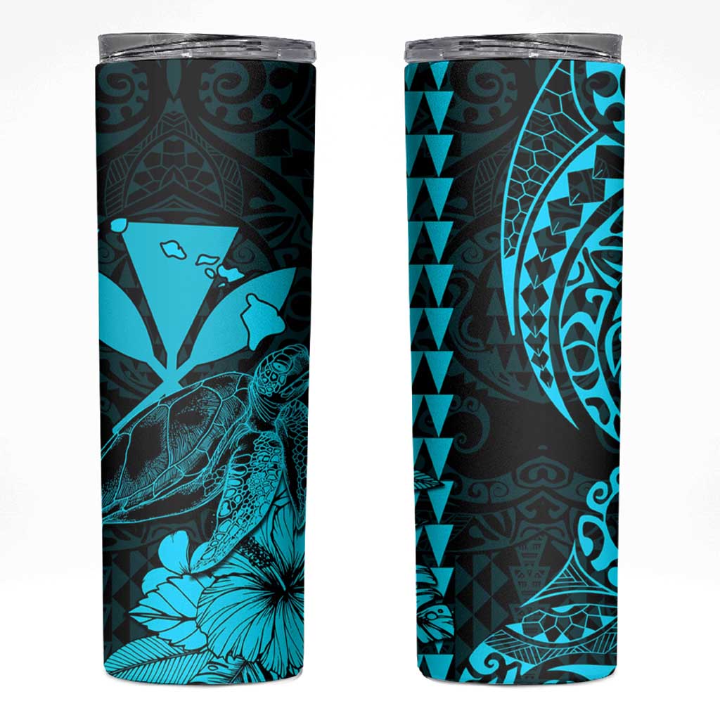 Kakau Polynesian Tribal Hawaiian Turtle Skinny Tumbler with Kanaka Maoli Teal LT9 Teal - Polynesian Pride
