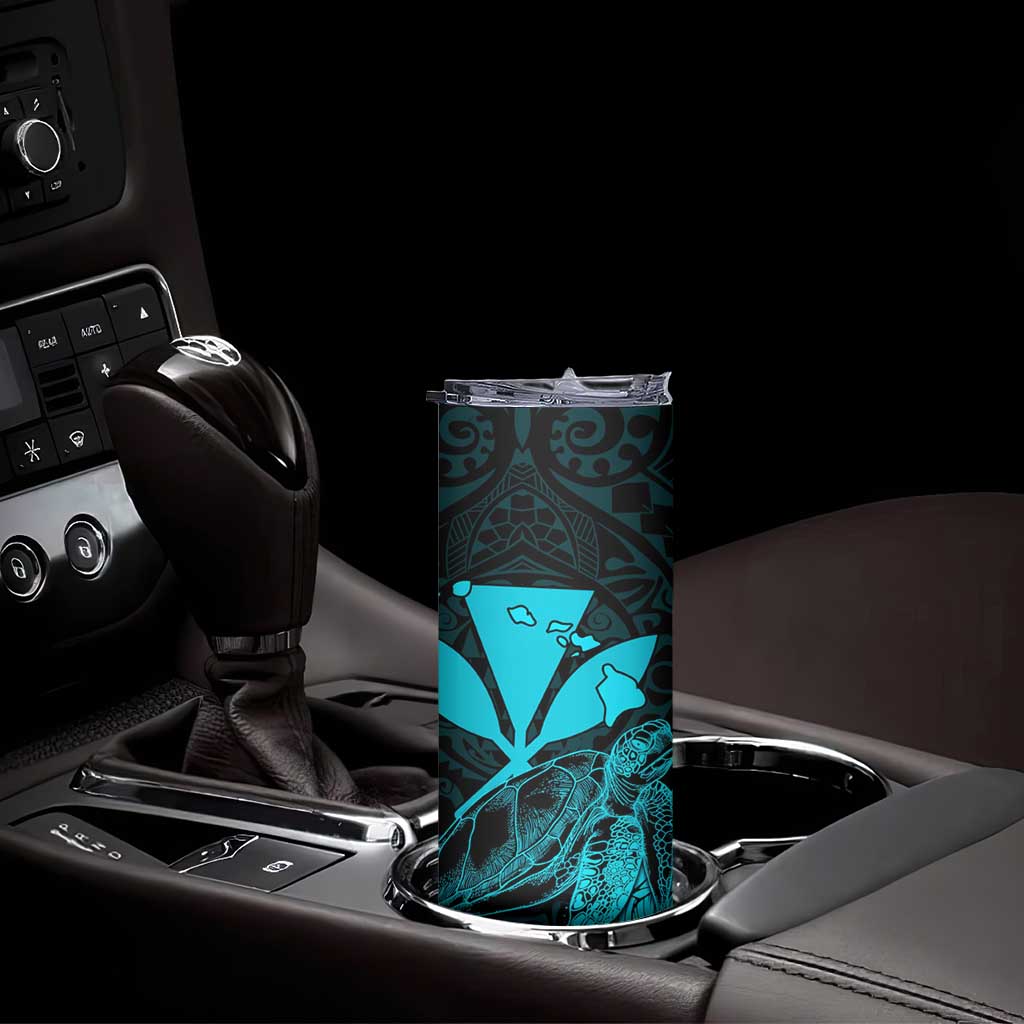 Kakau Polynesian Tribal Hawaiian Turtle Skinny Tumbler with Kanaka Maoli Teal LT9 - Polynesian Pride