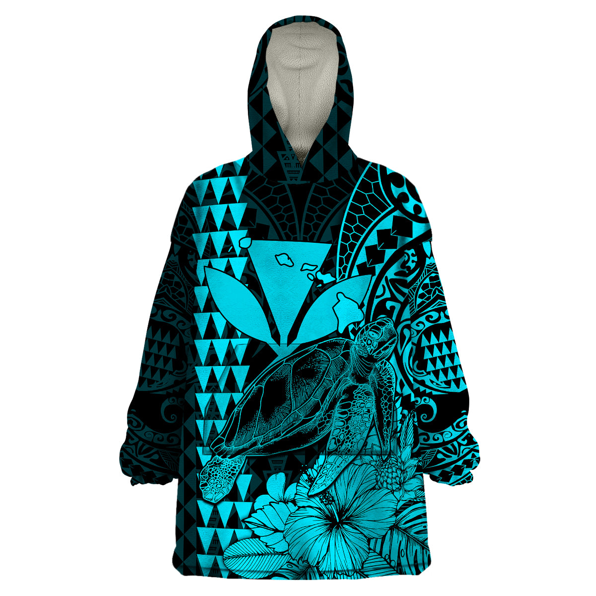 Hawaii Sea Turtle Blanket Polynesia Kakau with Kanaka Maoli Teal LT9 - Polynesian Pride