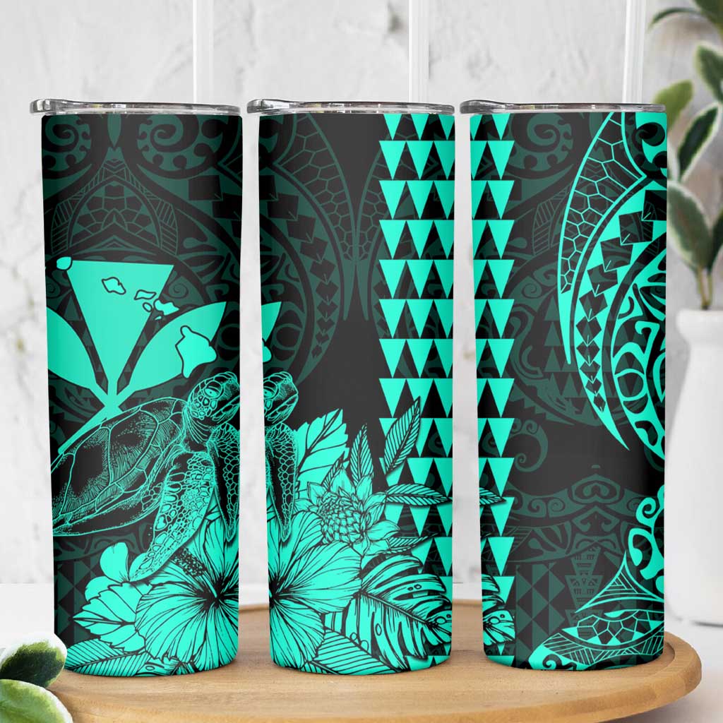 Kakau Polynesian Tribal Hawaiian Turtle Skinny Tumbler with Kanaka Maoli Turquoise LT9 - Polynesian Pride