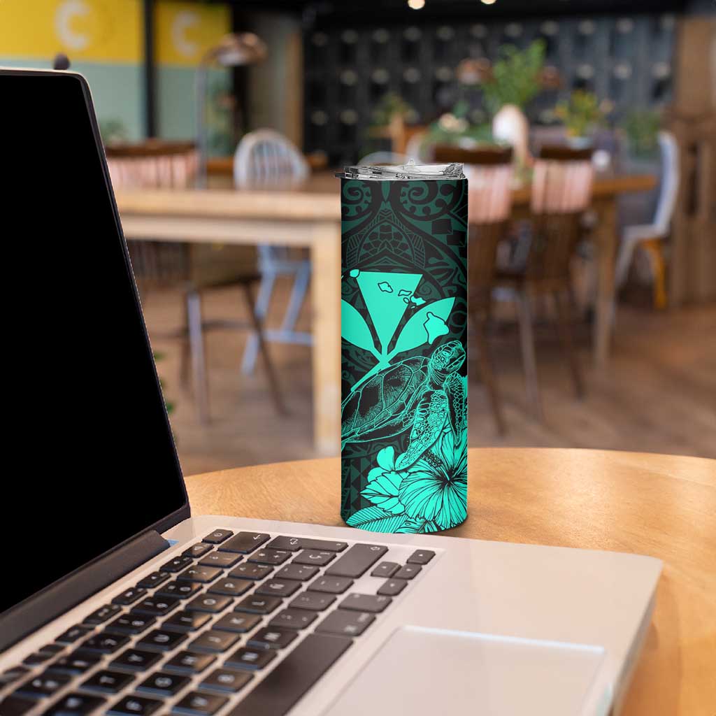 Kakau Polynesian Tribal Hawaiian Turtle Skinny Tumbler with Kanaka Maoli Turquoise LT9 - Polynesian Pride