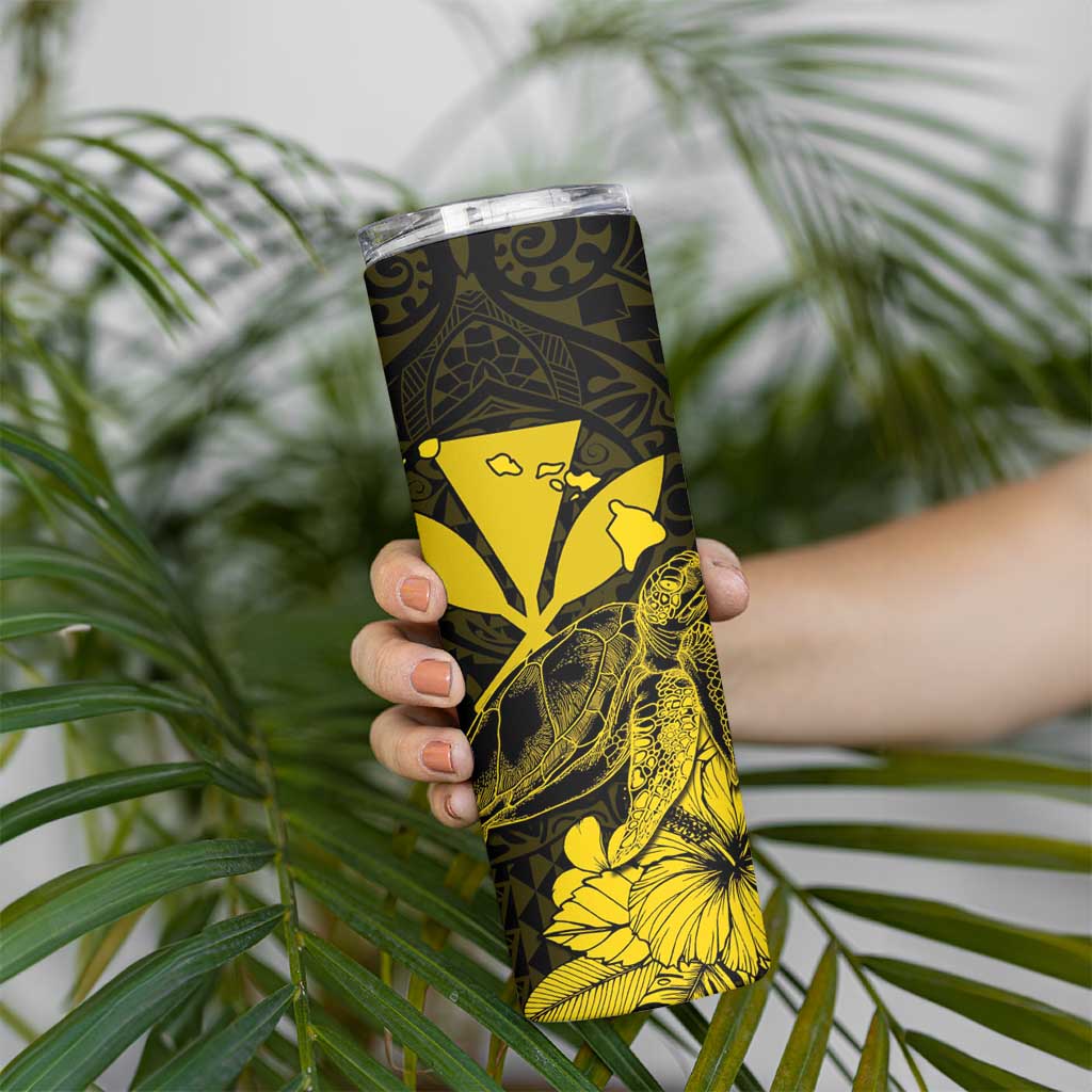Kakau Polynesian Tribal Hawaiian Turtle Skinny Tumbler with Kanaka Maoli Yellow LT9 - Polynesian Pride