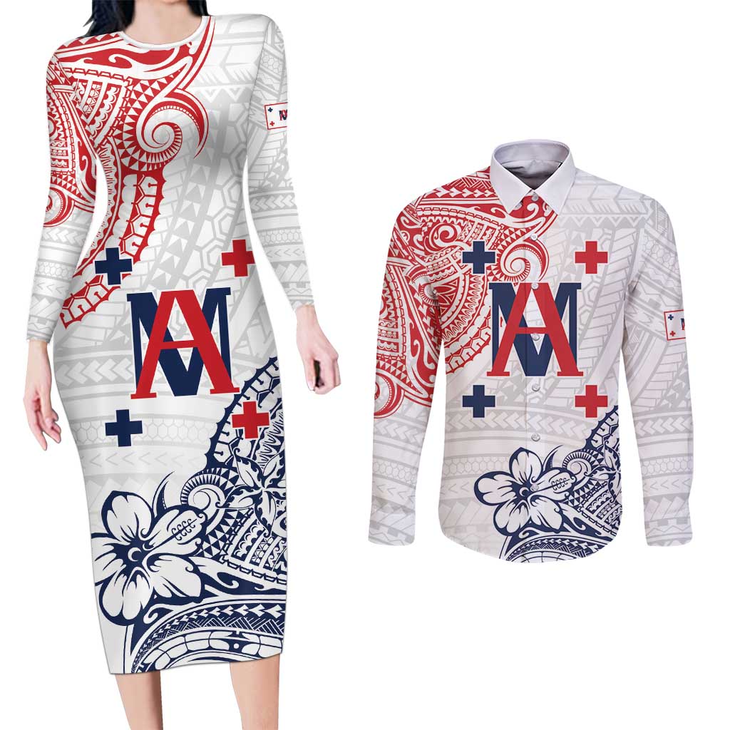 Kingdom of Uvea 1842-1860 Personalized Couples Matching Long Sleeve Bodycon Dress and Long Sleeve Button Shirt Wallis and Futuna Polynesian Tribal Pattern LT9 White - Polynesian Pride