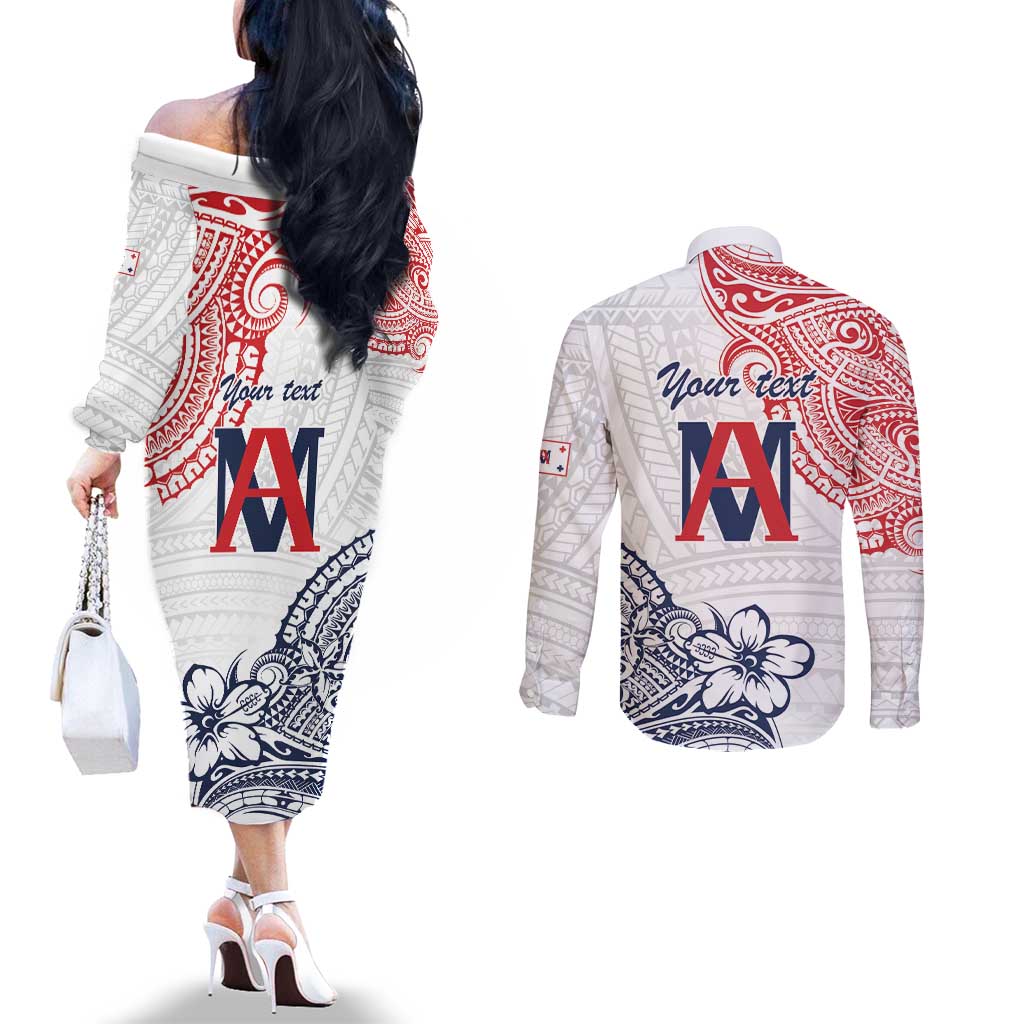 Kingdom of Uvea 1842-1860 Personalized Couples Matching Off The Shoulder Long Sleeve Dress and Long Sleeve Button Shirt Wallis and Futuna Polynesian Tribal Pattern LT9 - Polynesian Pride