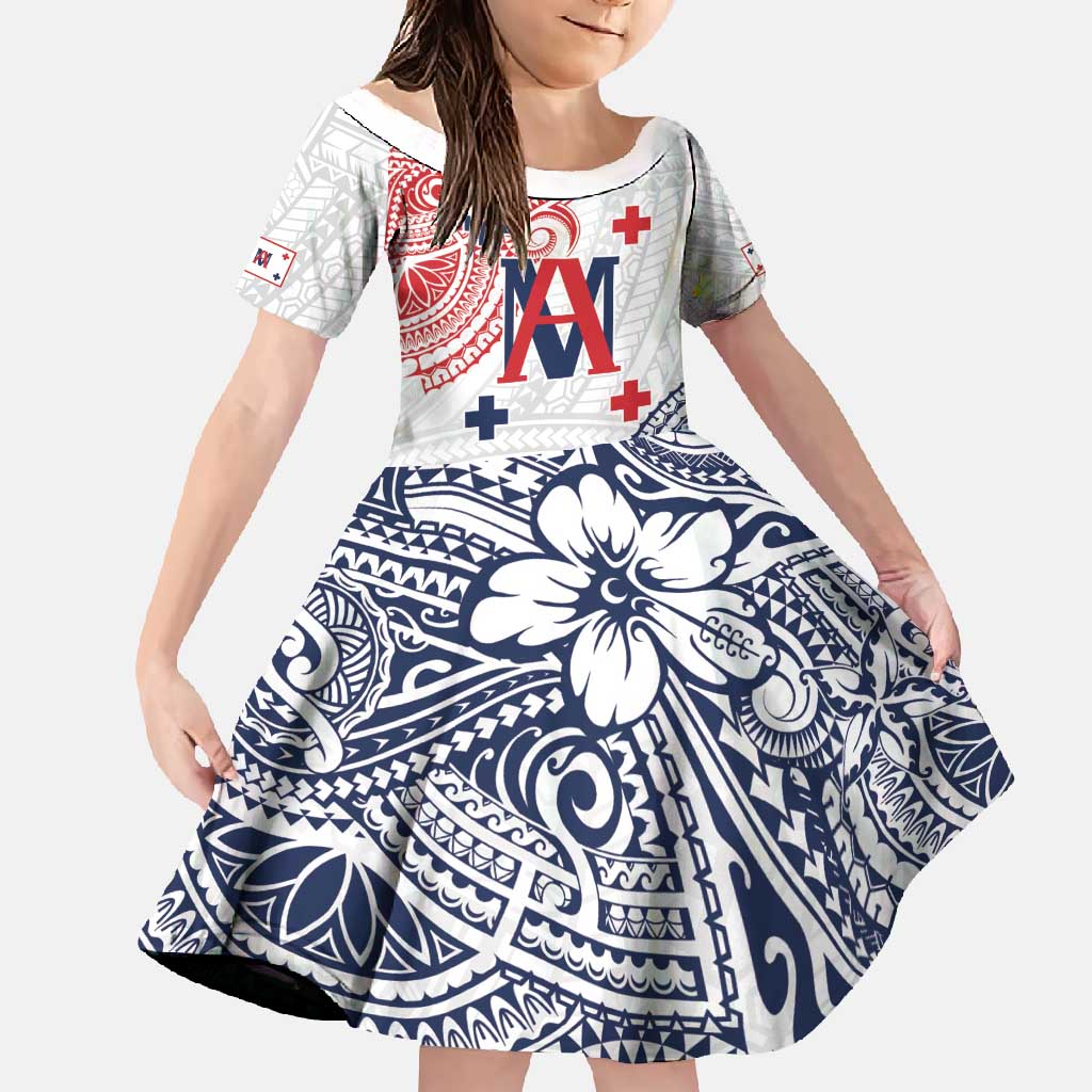 Kingdom of Uvea 1842-1860 Personalized Family Matching Off Shoulder Maxi Dress and Hawaiian Shirt Wallis and Futuna Polynesian Tribal Pattern LT9 Daughter's Dress White - Polynesian Pride