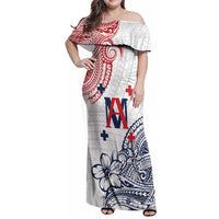 Kingdom of Uvea 1842-1860 Personalized Family Matching Off Shoulder Maxi Dress and Hawaiian Shirt Wallis and Futuna Polynesian Tribal Pattern LT9 Mom's Dress White - Polynesian Pride