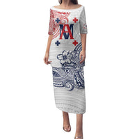 Kingdom of Uvea 1842-1860 Personalized Family Matching Puletasi and Hawaiian Shirt Wallis and Futuna Polynesian Tribal Pattern LT9 Mom's Dress White - Polynesian Pride
