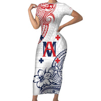 Kingdom of Uvea 1842-1860 Personalized Family Matching Short Sleeve Bodycon Dress and Hawaiian Shirt Wallis and Futuna Polynesian Tribal Pattern LT9 Mom's Dress White - Polynesian Pride