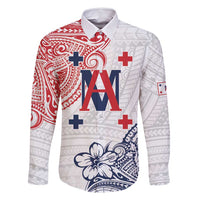 Kingdom of Uvea 1842-1860 Personalized Family Matching Tank Maxi Dress and Hawaiian Shirt Wallis and Futuna Polynesian Tribal Pattern LT9 Dad's Shirt - Long Sleeve White - Polynesian Pride