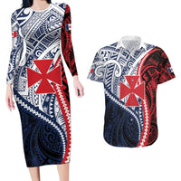 Kingdom of Uvea 1860-1886 Personalized Couples Matching Long Sleeve Bodycon Dress and Hawaiian Shirt Wallis and Futuna Polynesian Tribal Pattern LT9 Red - Polynesian Pride