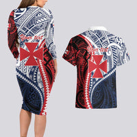 Kingdom of Uvea 1860-1886 Personalized Couples Matching Long Sleeve Bodycon Dress and Hawaiian Shirt Wallis and Futuna Polynesian Tribal Pattern LT9 - Polynesian Pride