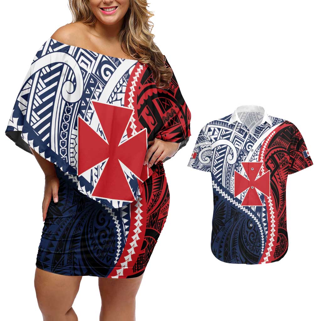 Kingdom of Uvea 1860-1886 Personalized Couples Matching Off Shoulder Short Dress and Hawaiian Shirt Wallis and Futuna Polynesian Tribal Pattern LT9 Red - Polynesian Pride