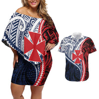 Kingdom of Uvea 1860-1886 Personalized Couples Matching Off Shoulder Short Dress and Hawaiian Shirt Wallis and Futuna Polynesian Tribal Pattern LT9 Red - Polynesian Pride