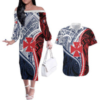 Kingdom of Uvea 1860-1886 Personalized Couples Matching Off The Shoulder Long Sleeve Dress and Hawaiian Shirt Wallis and Futuna Polynesian Tribal Pattern LT9 Red - Polynesian Pride