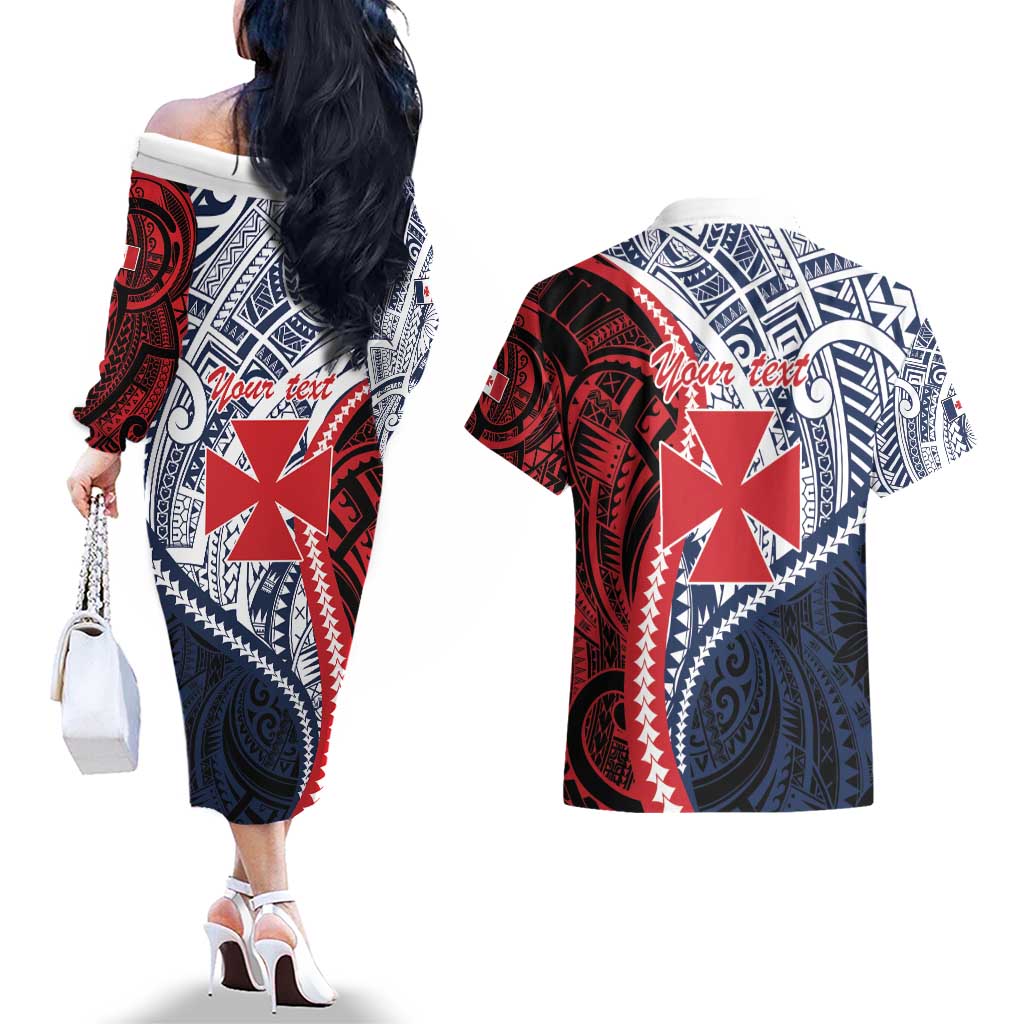 Kingdom of Uvea 1860-1886 Personalized Couples Matching Off The Shoulder Long Sleeve Dress and Hawaiian Shirt Wallis and Futuna Polynesian Tribal Pattern LT9 - Polynesian Pride
