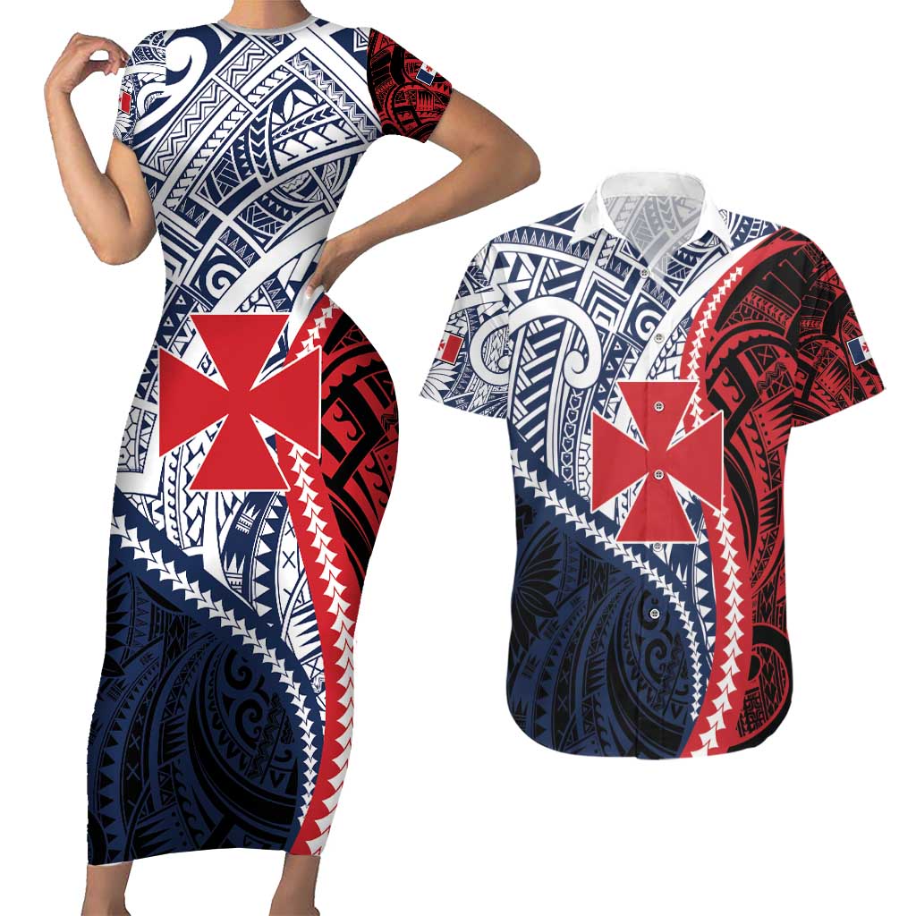 Kingdom of Uvea 1860-1886 Personalized Couples Matching Short Sleeve Bodycon Dress and Hawaiian Shirt Wallis and Futuna Polynesian Tribal Pattern LT9 Red - Polynesian Pride