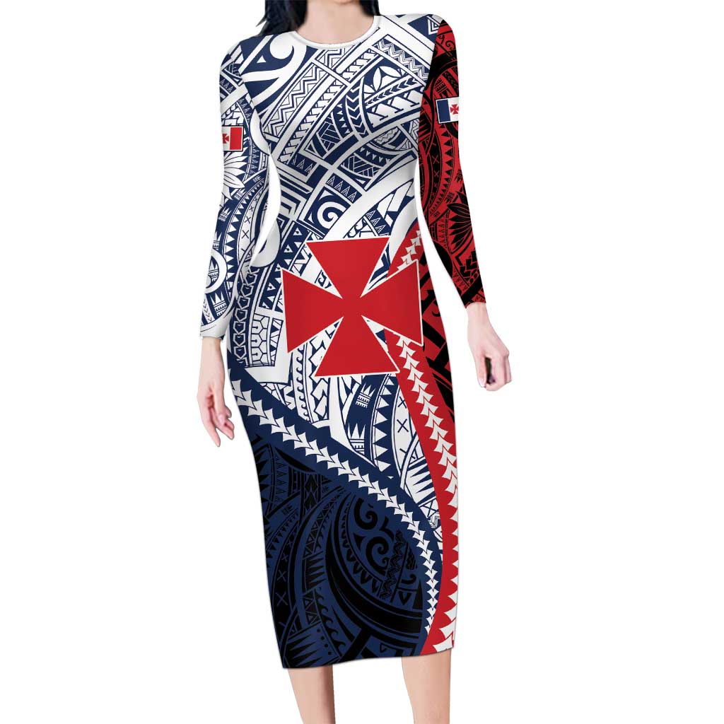 Kingdom of Uvea 1860-1886 Personalized Family Matching Long Sleeve Bodycon Dress and Hawaiian Shirt Wallis and Futuna Polynesian Tribal Pattern LT9 Mom's Dress Red - Polynesian Pride