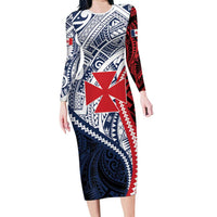 Kingdom of Uvea 1860-1886 Personalized Family Matching Long Sleeve Bodycon Dress and Hawaiian Shirt Wallis and Futuna Polynesian Tribal Pattern LT9 Mom's Dress Red - Polynesian Pride