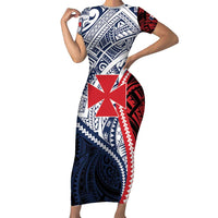 Kingdom of Uvea 1860-1886 Personalized Family Matching Short Sleeve Bodycon Dress and Hawaiian Shirt Wallis and Futuna Polynesian Tribal Pattern LT9 Mom's Dress Red - Polynesian Pride