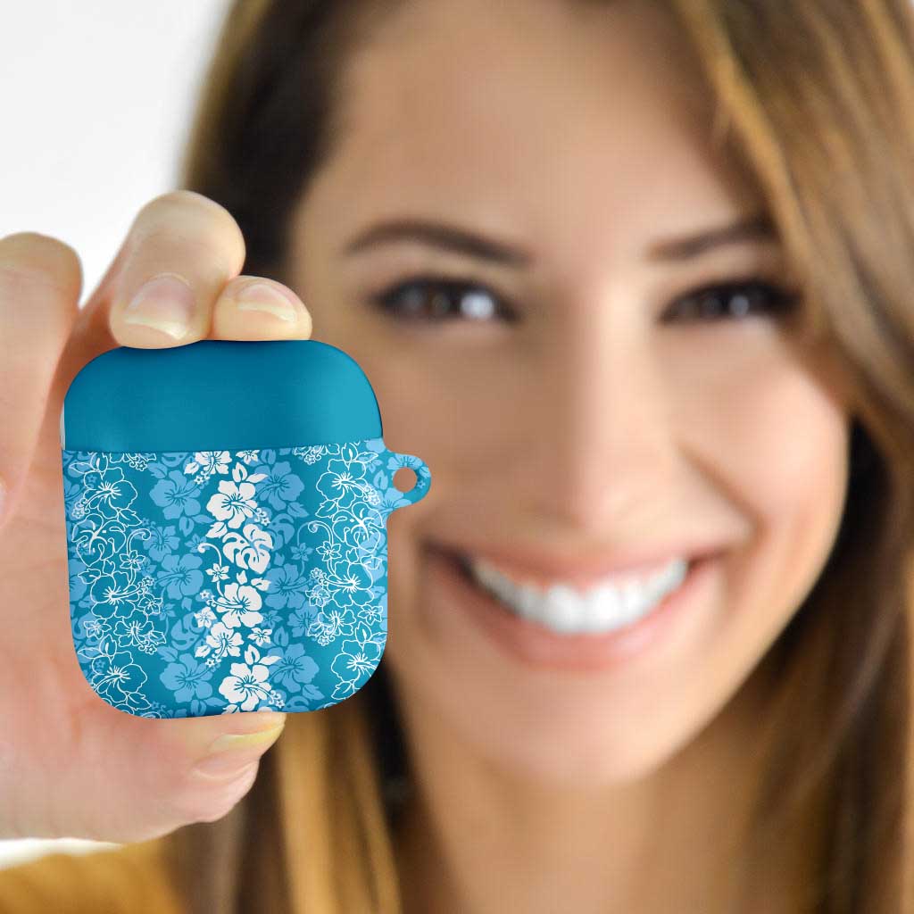 Hawaiian Lei Day AirPods Case Blue Hibiscus Flowers Lei Art - Polynesian Pride
