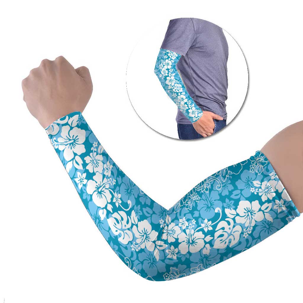 Hawaiian Lei Day Arm Sleeves Blue Hibiscus Flowers Lei Art LT9 Set of 2 Blue - Polynesian Pride