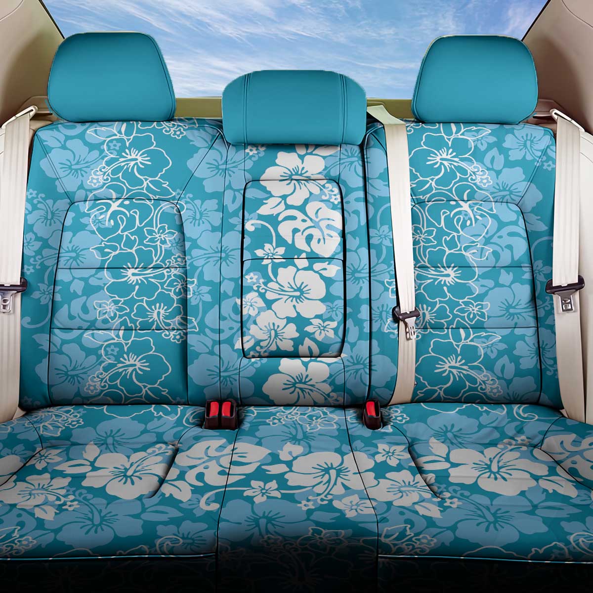 Hawaiian Lei Day Back Car Seat Cover Blue Hibiscus Flowers Lei Art