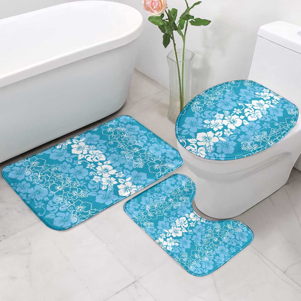 Hawaiian Lei Day Bathroom Set Blue Hibiscus Flowers Lei Art - Polynesian Pride
