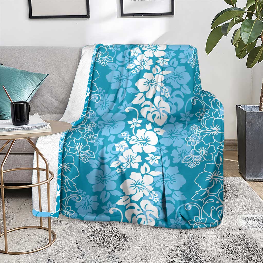 Hawaiian Lei Day Blanket Blue Hibiscus Flowers Lei Art