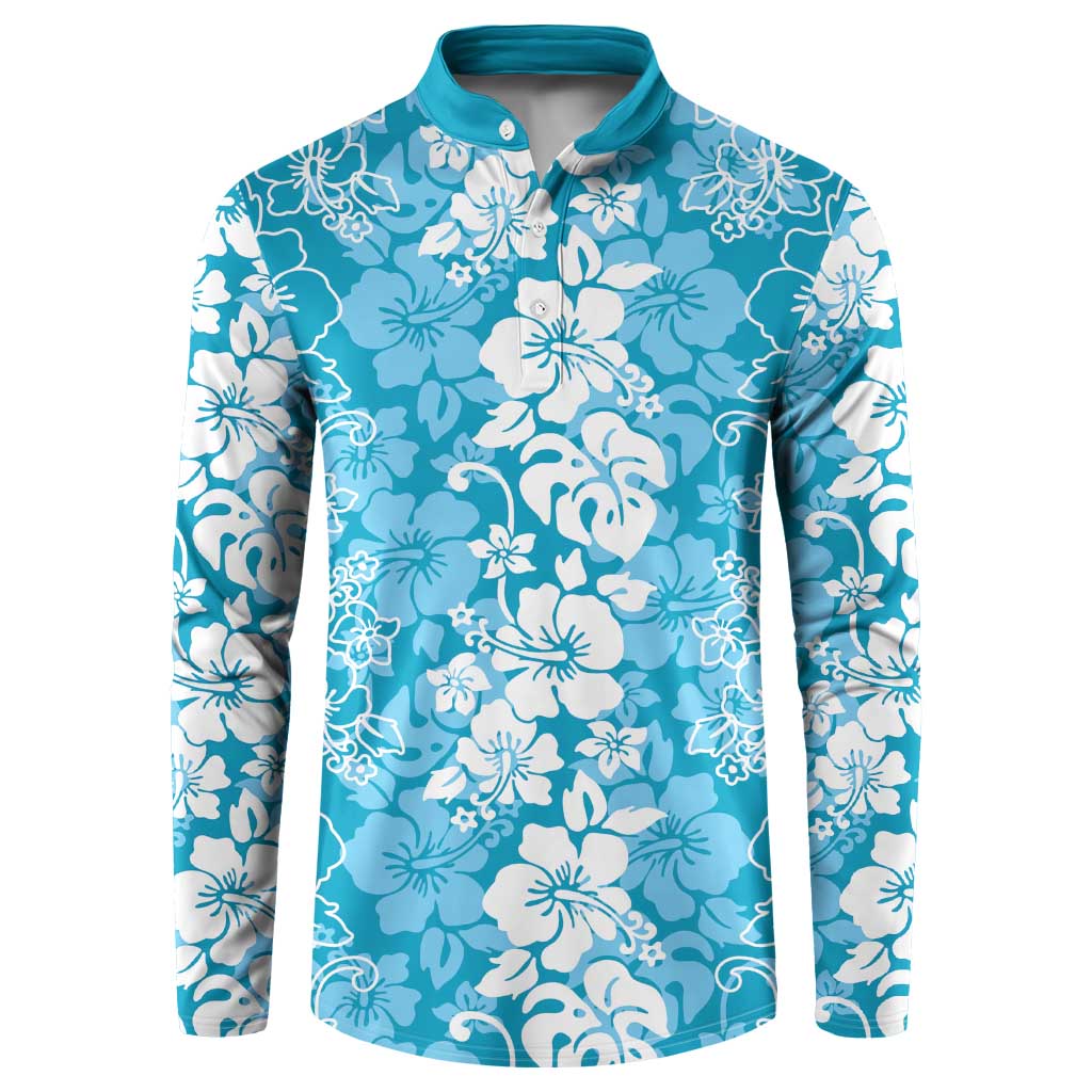 Hawaiian Lei Day Button Sweatshirt Blue Hibiscus Flowers Lei Art LT9 Blue - Polynesian Pride