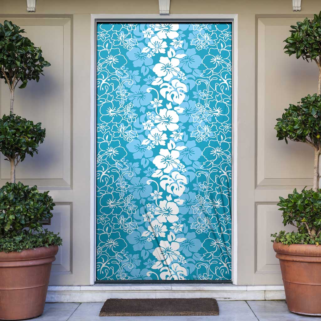 Hawaiian Lei Day Door Cover Blue Hibiscus Flowers Lei Art LT9 Blue - Polynesian Pride