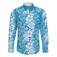 Hawaiian Lei Day Family Matching Long Sleeve Bodycon Dress and Hawaiian Shirt Blue Hibiscus Flowers Lei Art LT9 Dad's Shirt - Long Sleeve Blue - Polynesian Pride