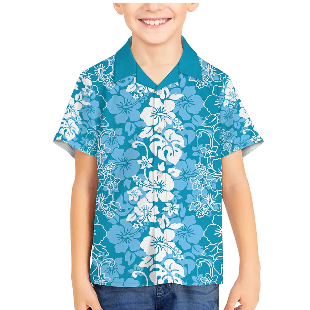 Hawaiian Lei Day Family Matching Mermaid Dress and Hawaiian Shirt Blue Hibiscus Flowers Lei Art LT9 Son's Shirt Blue - Polynesian Pride
