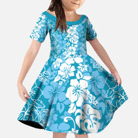 Hawaiian Lei Day Family Matching Off Shoulder Maxi Dress and Hawaiian Shirt Blue Hibiscus Flowers Lei Art LT9 Daughter's Dress Blue - Polynesian Pride