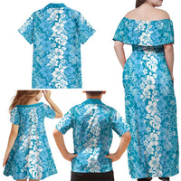 Hawaiian Lei Day Family Matching Off Shoulder Maxi Dress and Hawaiian Shirt Blue Hibiscus Flowers Lei Art LT9 - Polynesian Pride