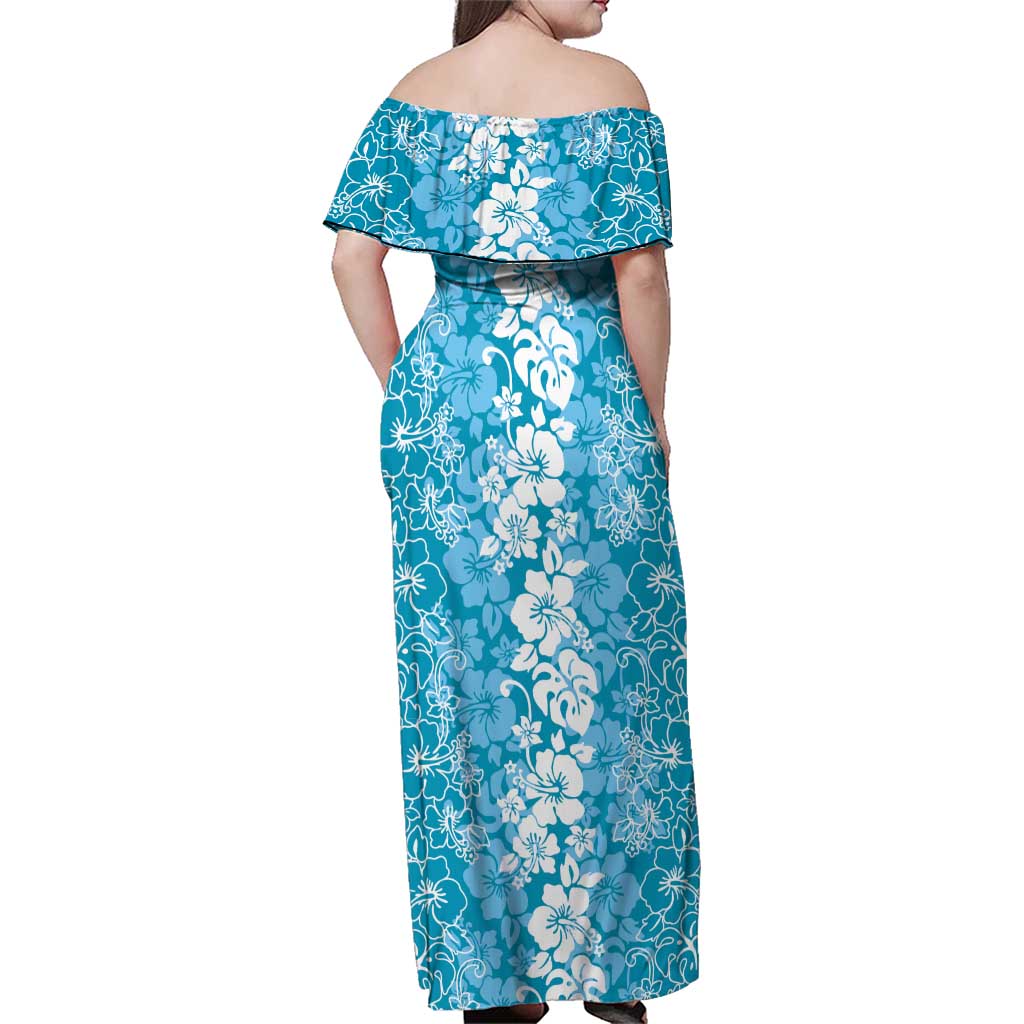 Hawaiian Lei Day Family Matching Off Shoulder Maxi Dress and Hawaiian Shirt Blue Hibiscus Flowers Lei Art LT9 - Polynesian Pride
