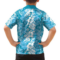Hawaiian Lei Day Family Matching Off Shoulder Short Dress and Hawaiian Shirt Blue Hibiscus Flowers Lei Art LT9 - Polynesian Pride