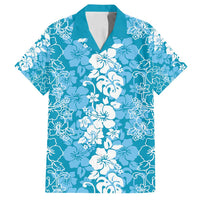 Hawaiian Lei Day Family Matching Off Shoulder Short Dress and Hawaiian Shirt Blue Hibiscus Flowers Lei Art LT9 Dad's Shirt - Short Sleeve Blue - Polynesian Pride